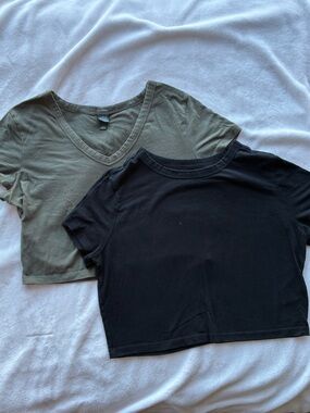 Wild Fable Olive Green and Black Women's Crop Tops